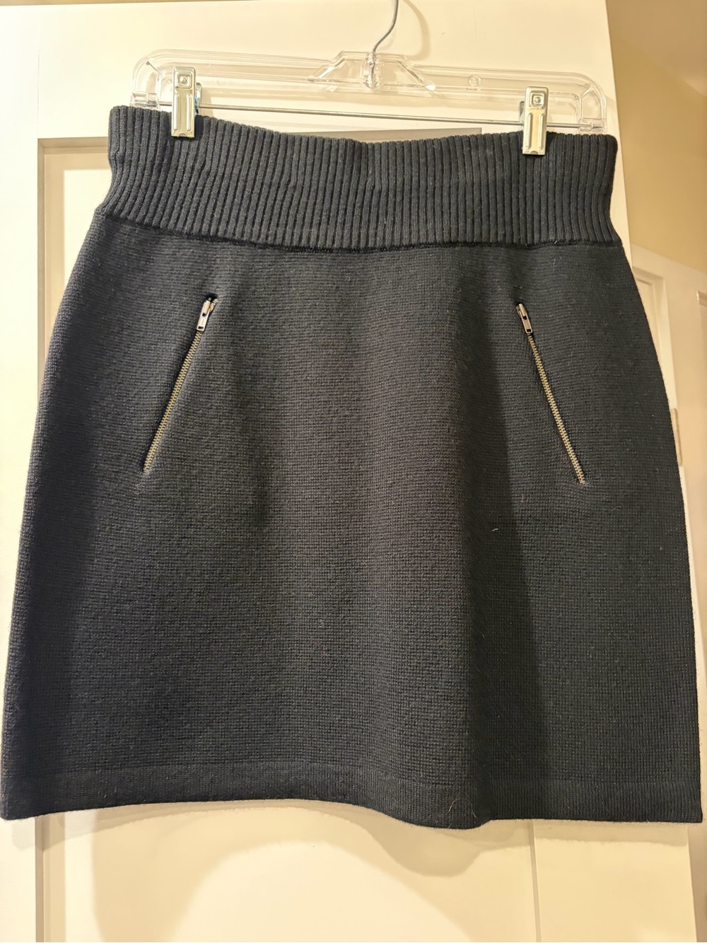 Black Knit Mini Skirt with Zip Pocket